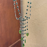 MAYTRENDS  -  Luxurious green rhinestone double-layered tassel leaf pendant necklace