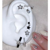 Fashion Vintage Zircon Crystal Star Hoop Earrings for Women Silver Color Metal Earring Aesthetic Jewelry Wedding Accessories