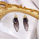 Fashion Handmade Femme Wing Drop Earrings Purple Resin Fairy Cicada Wings Earrings Rhinestone Purple Earrings Vintage Jewelry