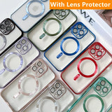 For Magsafe Fashion Plating Lens Protector Case For iPhone 11 12 13 14 15 Pro Max Plus Silicone Wireless Magnetic Charging Cover