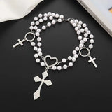 MAYTRENDS  -  European and American celebrity pearl and diamond love cross necklace