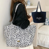 MAYTRENDS  -  Leopard Print Shoulder Bag For Female Students Canvas Bags Large Capacity Shopping Handbag Double Sided Use