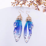 Fashion Handmade Femme Wing Drop Earrings Purple Resin Fairy Cicada Wings Earrings Rhinestone Purple Earrings Vintage Jewelry