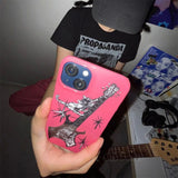 Punk Cool Girl Guitar Cat Phone Case For iPhone 15 14 13 12 11 Pro Max Mini X XR 7 8 Plus SE 3 Glossy Shockproof Soft TPU Cover