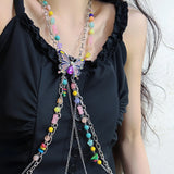 MAYTRENDS  -  Butterfly colorful beads tassel multi-layered choker necklace