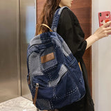 Maytrends  -  New Women Denim Vintage College Backpack Lady Leisure Retro Trendy Female Patchwork Book Bag Fashion Girl Cute Travel School Bag