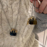 MAYTRENDS  -  tiger eye stone obsidian bag grape bunch necklace