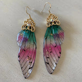 Fashion Handmade Femme Wing Drop Earrings Purple Resin Fairy Cicada Wings Earrings Rhinestone Purple Earrings Vintage Jewelry