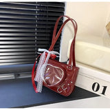 MAYTRENDS  -  Aesthetic Women Handbags Heart Shaped Transparent Underarm Shoulder Bags Ribbon Lace Small Capacity Crossbody Ita Bolso