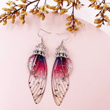 Fashion Handmade Femme Wing Drop Earrings Purple Resin Fairy Cicada Wings Earrings Rhinestone Purple Earrings Vintage Jewelry