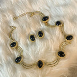 MAYTRENDS  -  Simple and high-end black gold oval earrings and necklace set