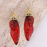 Fashion Handmade Femme Wing Drop Earrings Purple Resin Fairy Cicada Wings Earrings Rhinestone Purple Earrings Vintage Jewelry