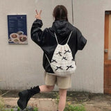 Maytrends Sweet Y2k Aesthetic Kawaii Bow Backpack Japanese Girls All Match Drawstring Backpacks Women Students Casual Trendy Schoolbags