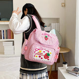 MAYTRENDS  -  Japanese Girl Sweet Kawaii Backpacks Embroidery Fruit Strawberry Dot Schoolbags Y2k Women Harajuku School Backpack for Students