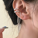 Prevent Allergy Chain Tassel Ear Clip Bride Earrings for Women New Fashion Simple Double-layered Geometric Party Jewelry