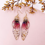 Fashion Handmade Femme Wing Drop Earrings Purple Resin Fairy Cicada Wings Earrings Rhinestone Purple Earrings Vintage Jewelry