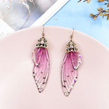 Fashion Handmade Femme Wing Drop Earrings Purple Resin Fairy Cicada Wings Earrings Rhinestone Purple Earrings Vintage Jewelry