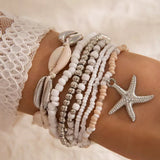 Maytrends Bohemian Resort Style Shell Beaded Weaving Bracelet Beach Style Starfish Rice Beads Seven Piece Set for Women