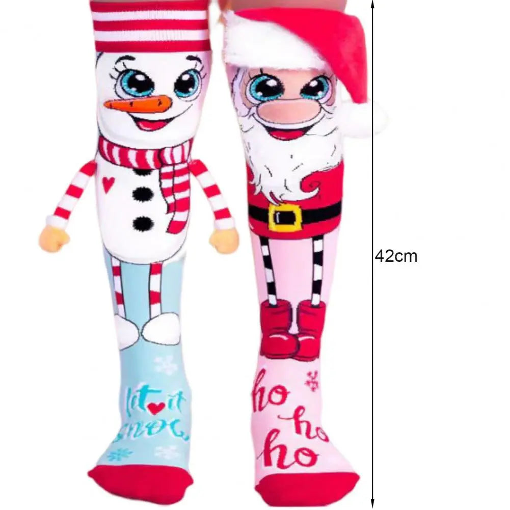 1 Pair Trendy Cartoon Christmas Stockings Clear Print Create Atmosphere Anti-shrink Santa Snowman Christmas Present Socks