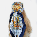 Maytrends 90*90cm Hair Scarf Women Fashion Designer Beautiful Flowers Foulard Soft Satin Shawl Kerchief Square Silk Scarfs Neck Headscarf