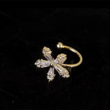 Maytrends Korean Bling Crystal Flower Ear Clips Without Piercing Earrings for Women Fashion Butterfly Ear Cuff Wedding Party Jewelry