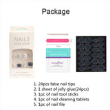 24pcs Press on False with Designs Set Heart n Butterfly Decal Fake Nails Art Full Cover Artificial Short Nail Tips With Tools