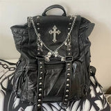 MAYTRENDS  -  Y2K Girls Soft Leather Punk Backpack School Skull Cross Chain Backpack Korean Style Bagpack Women Designer Bags Gothic