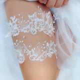 Sexy Lace Flower Crystal Rhinestones Pearls Wedding Garter Belt Bridal Thigh Leg Garter Ring For Women/Female/Bride