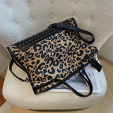 Maytrends Large Capacity Leopard Print Women's Shoulder Bag Lady Shopping Tote Handbag Fashion Rivet Female Big Crossbody Bags with Tassel