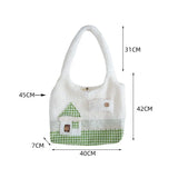 MAYTRENDS  -  Imitation Lamb Wool Shoulder Bag Plush Female Large Capacity Tote Bags Small House Grid Pattern Splicing Cloth Handbag