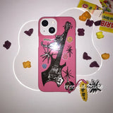 Punk Cool Girl Guitar Cat Phone Case For iPhone 15 14 13 12 11 Pro Max Mini X XR 7 8 Plus SE 3 Glossy Shockproof Soft TPU Cover