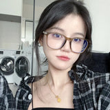 Korean Tea Square Glasses Frame Women Lovely Ins No Makeup Plain Glasses Men Eyewear Cute Decorative Computer Glasses