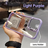 Lens Metal Ring Protector Stand Phone Case For IPhone 15 12 13 14Pro Max 11 Camera Glass Protection Transparent Shockproof Cover