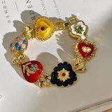 MAYTRENDS  -  Colorful Enamel Love Plant Pearl Flower Heart  Necklace for Women Autumn Winter Luxury Retro Clavicle Chain