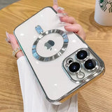 For Magsafe Fashion Plating Lens Protector Case For iPhone 11 12 13 14 15 Pro Max Plus Silicone Wireless Magnetic Charging Cover