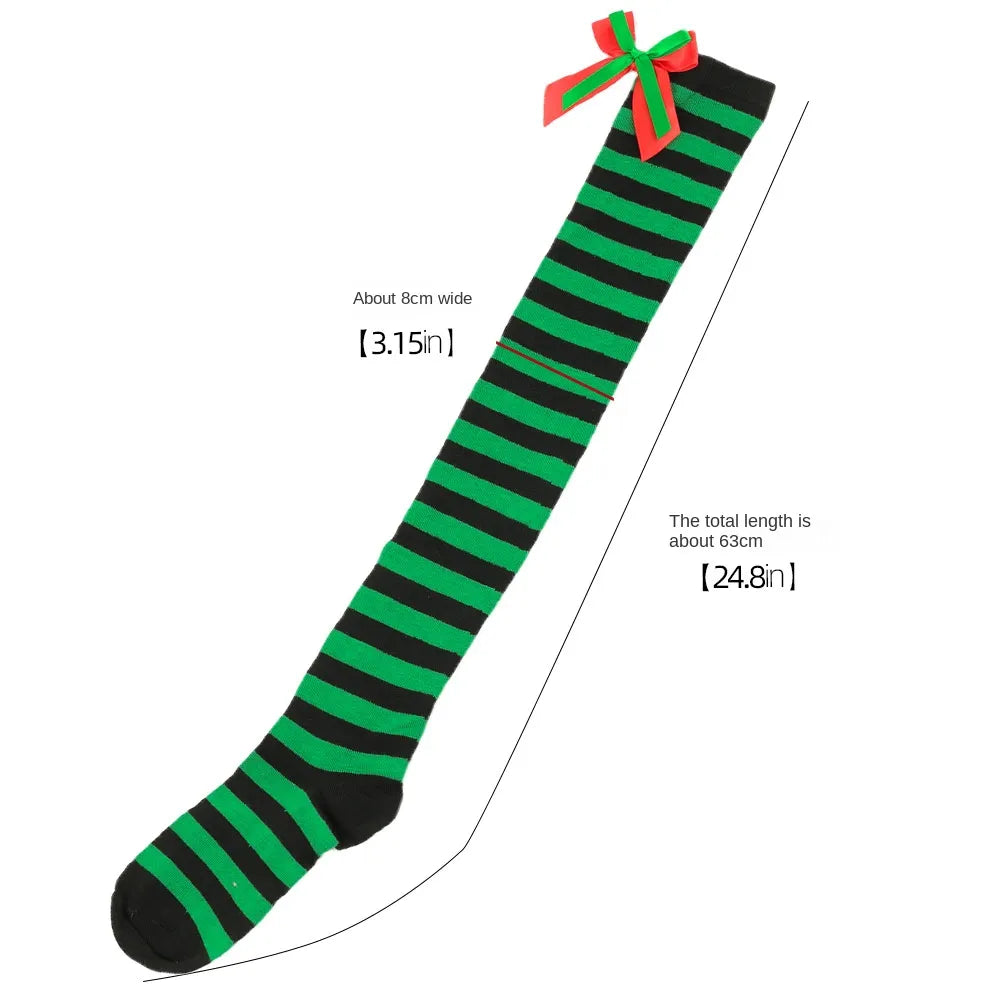 Women Over Knee Socks Christmas Diagonal Striped Christmas Thigh High Stockings knee high socks