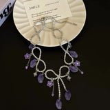 MAYTRENDS  -  Purple tassel bow necklace light luxury ins high-end personalized clavicle chain