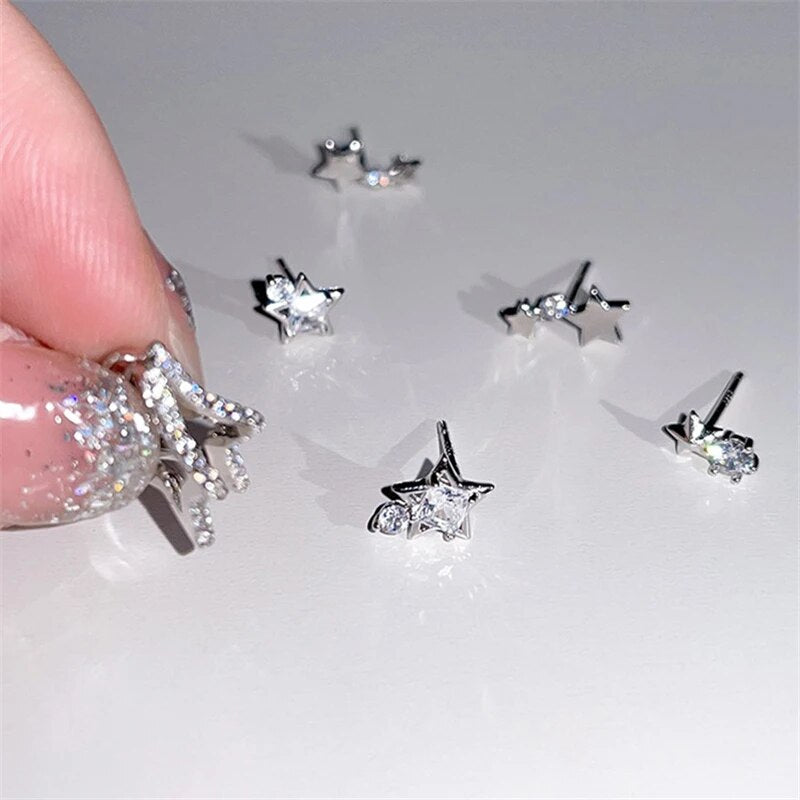 Fashion Vintage Zircon Crystal Star Hoop Earrings for Women Silver Color Metal Earring Aesthetic Jewelry Wedding Accessories