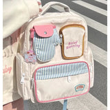 MAYTRENDS  -  Kawaii Women Backpacks Cartoon Toast Patchwork Large Capacity Students Mochilas Para Mujer High School Aesthetic Girls Bags