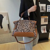 Maytrends Large Capacity Leopard Print Women's Shoulder Bag Lady Shopping Tote Handbag Fashion Rivet Female Big Crossbody Bags with Tassel