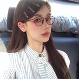 Maytrends Korea TR90 Round Frame Glasses Women No Makeup Fashion Anti-blue Plain Glasses Men Contrasting Cute Decorative Computer Glasses