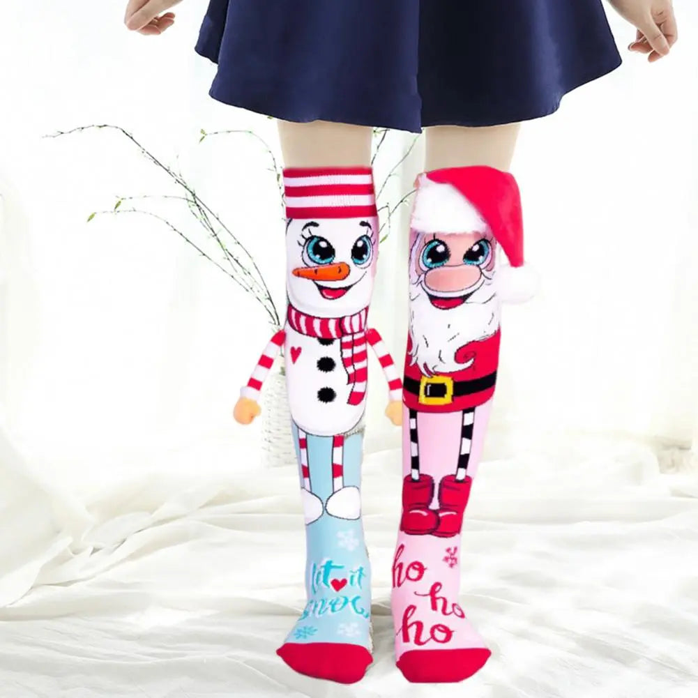 1 Pair Trendy Cartoon Christmas Stockings Clear Print Create Atmosphere Anti-shrink Santa Snowman Christmas Present Socks