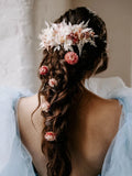 Maytrends Boho Dried Flower Bride Hair Pins Wedding Decoration Pins Autumn Rust Pink Yellow Dried Straw Flower  Hair Pins