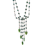 MAYTRENDS  -  Luxurious green rhinestone double-layered tassel leaf pendant necklace