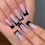 24pcs Fake Nail Long Ballet Reusable Adhesive Acrylic Press On Nails Dark Artificial False Nails Arts Personality Nails