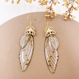 Fashion Handmade Femme Wing Drop Earrings Purple Resin Fairy Cicada Wings Earrings Rhinestone Purple Earrings Vintage Jewelry