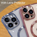 For Magsafe Fashion Plating Lens Protector Case For iPhone 11 12 13 14 15 Pro Max Plus Silicone Wireless Magnetic Charging Cover