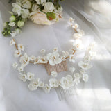 Handmade Rhinestones Porcelain Flowers Pearls Bridal Hair Comb Wedding Hair Headdress Hair Accessories Women Jewelry