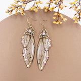 Fashion Handmade Femme Wing Drop Earrings Purple Resin Fairy Cicada Wings Earrings Rhinestone Purple Earrings Vintage Jewelry