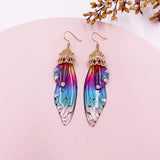 Fashion Handmade Femme Wing Drop Earrings Purple Resin Fairy Cicada Wings Earrings Rhinestone Purple Earrings Vintage Jewelry